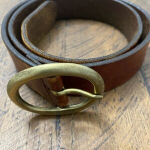 LL bean Brown Leather Belt with Brassy metal Buckle